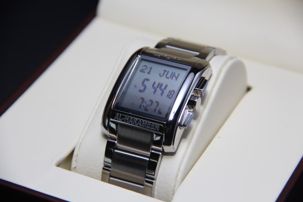 JAM TANGAN KIBLAT HARAMEEN STAINLESS STEEL SQUARE