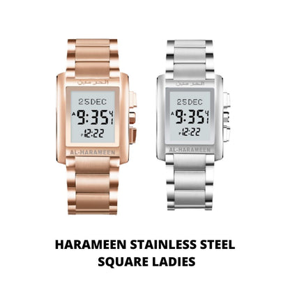 JAM TANGAN KIBLAT HARAMEEN STAINLESS STEEL SQUARE