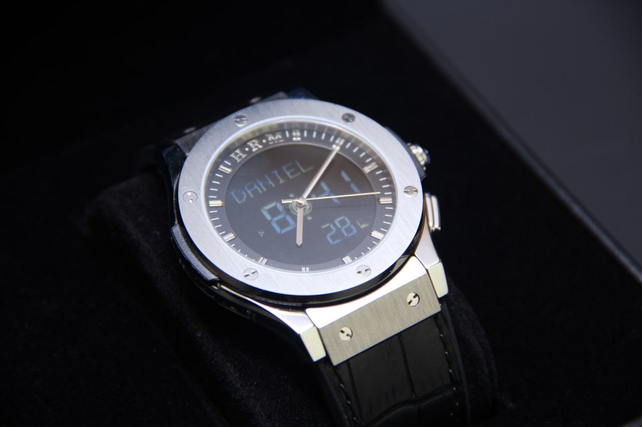 JAM TANGAN KIBLAT HARAMEEN  HA-6108 MEN LEATHER (BUTTERFLY BUCKLE)