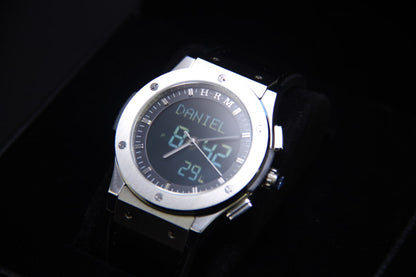 JAM TANGAN KIBLAT HARAMEEN  HA-6108 MEN LEATHER (BUTTERFLY BUCKLE)