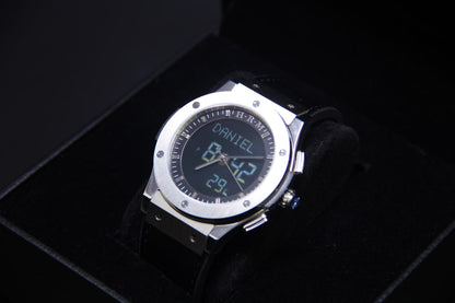 JAM TANGAN KIBLAT HARAMEEN  HA-6108 MEN LEATHER (BUTTERFLY BUCKLE)