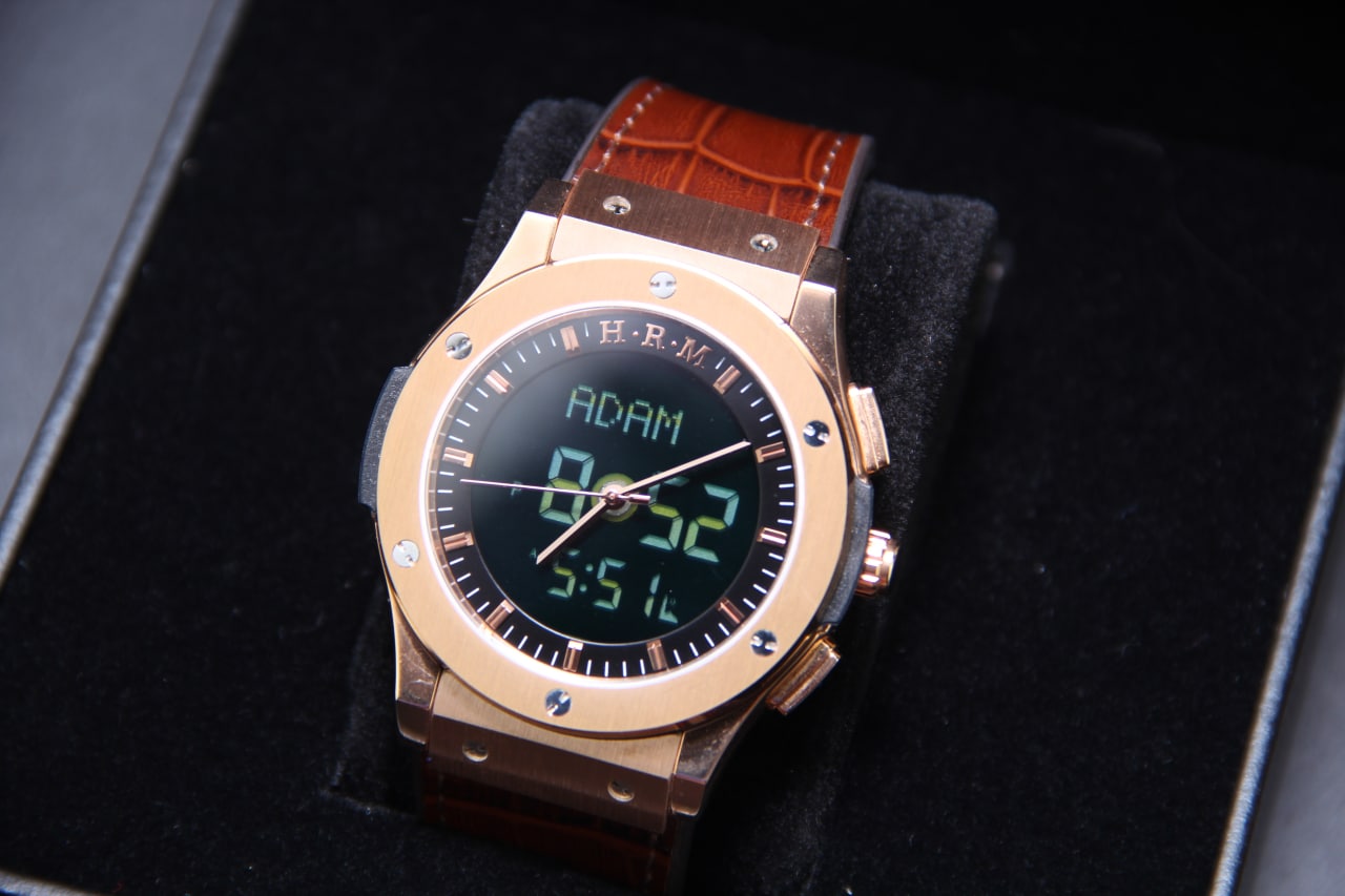 JAM TANGAN KIBLAT HARAMEEN  HA-6108 MEN LEATHER (BUTTERFLY BUCKLE)