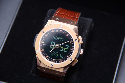 JAM TANGAN KIBLAT HARAMEEN  HA-6108 MEN LEATHER (BUTTERFLY BUCKLE)