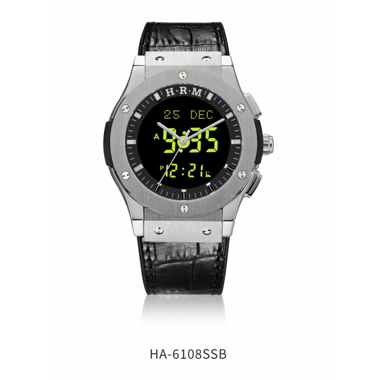 JAM TANGAN KIBLAT HARAMEEN  HA-6108 MEN LEATHER (BUTTERFLY BUCKLE)