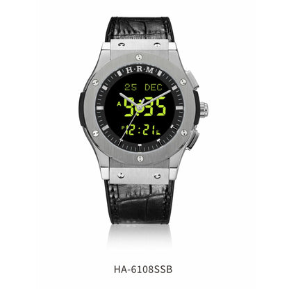 JAM TANGAN KIBLAT HARAMEEN  HA-6108 MEN LEATHER (BUTTERFLY BUCKLE)