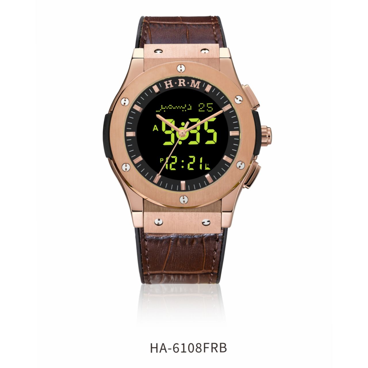 JAM TANGAN KIBLAT HARAMEEN  HA-6108 MEN LEATHER (BUTTERFLY BUCKLE)