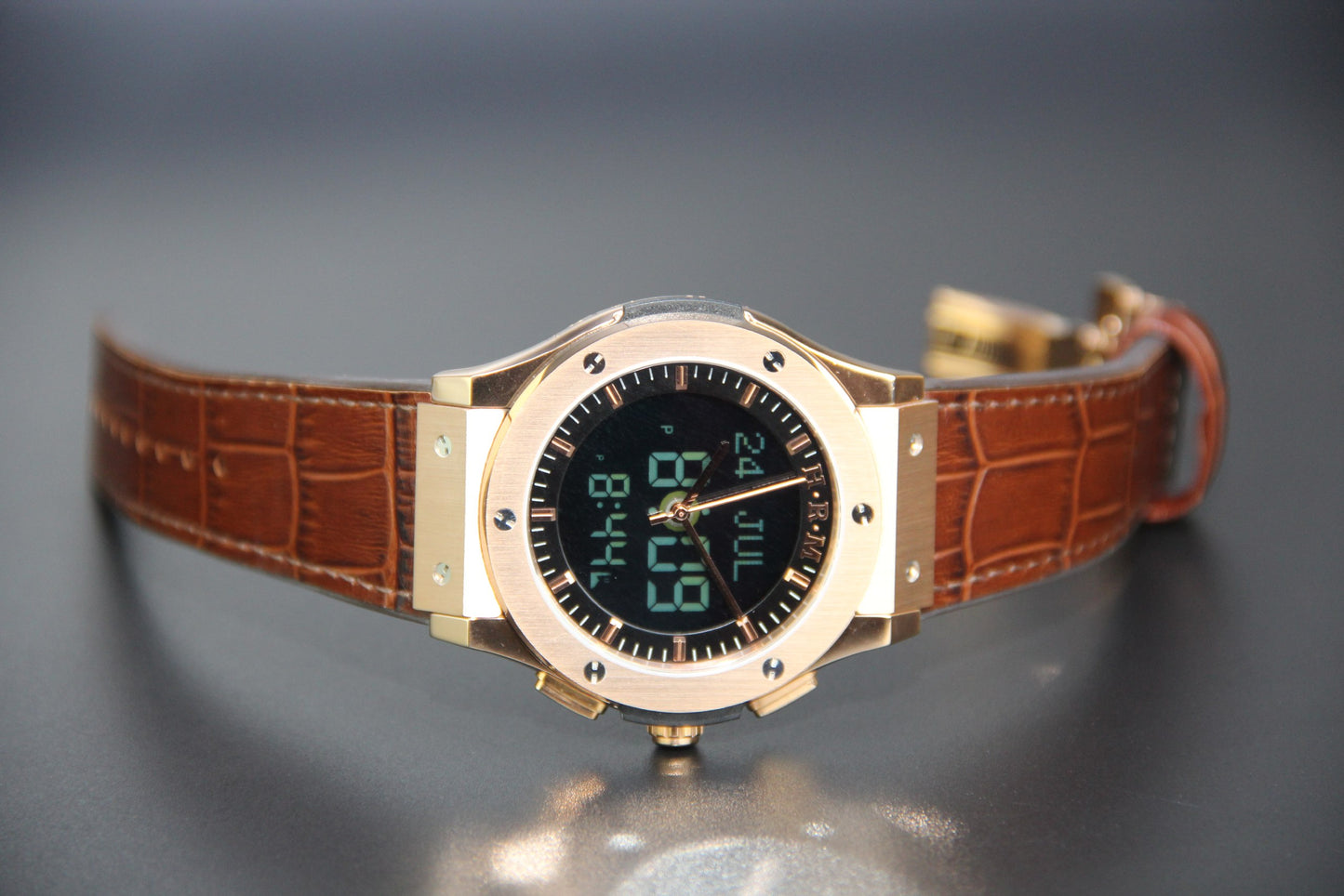 JAM TANGAN KIBLAT HARAMEEN  HA-6108 MEN LEATHER (BUTTERFLY BUCKLE)