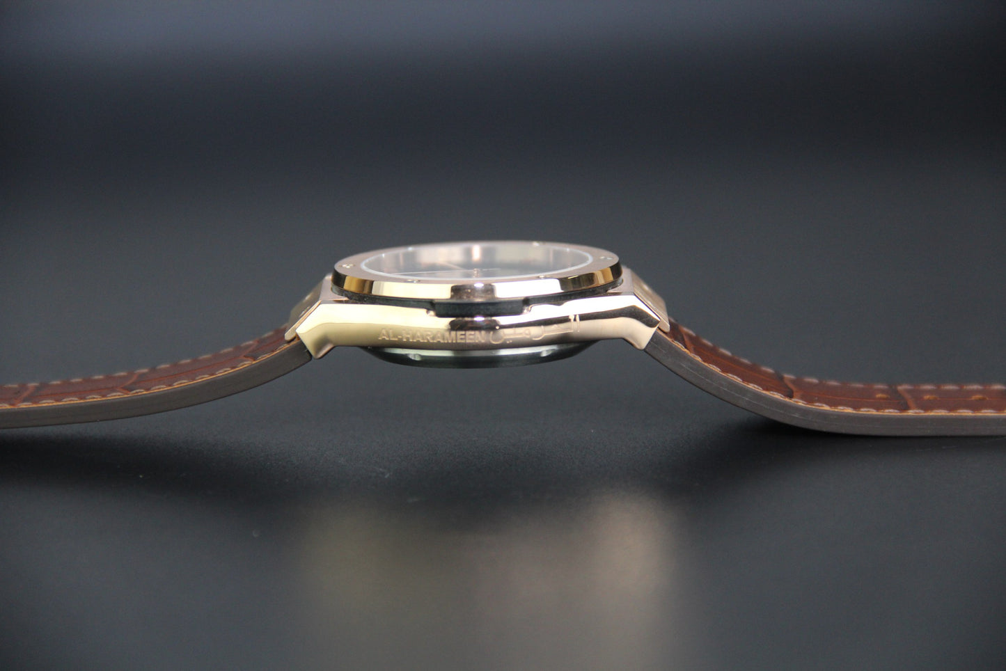 JAM TANGAN KIBLAT HARAMEEN  HA-6108 MEN LEATHER (BUTTERFLY BUCKLE)