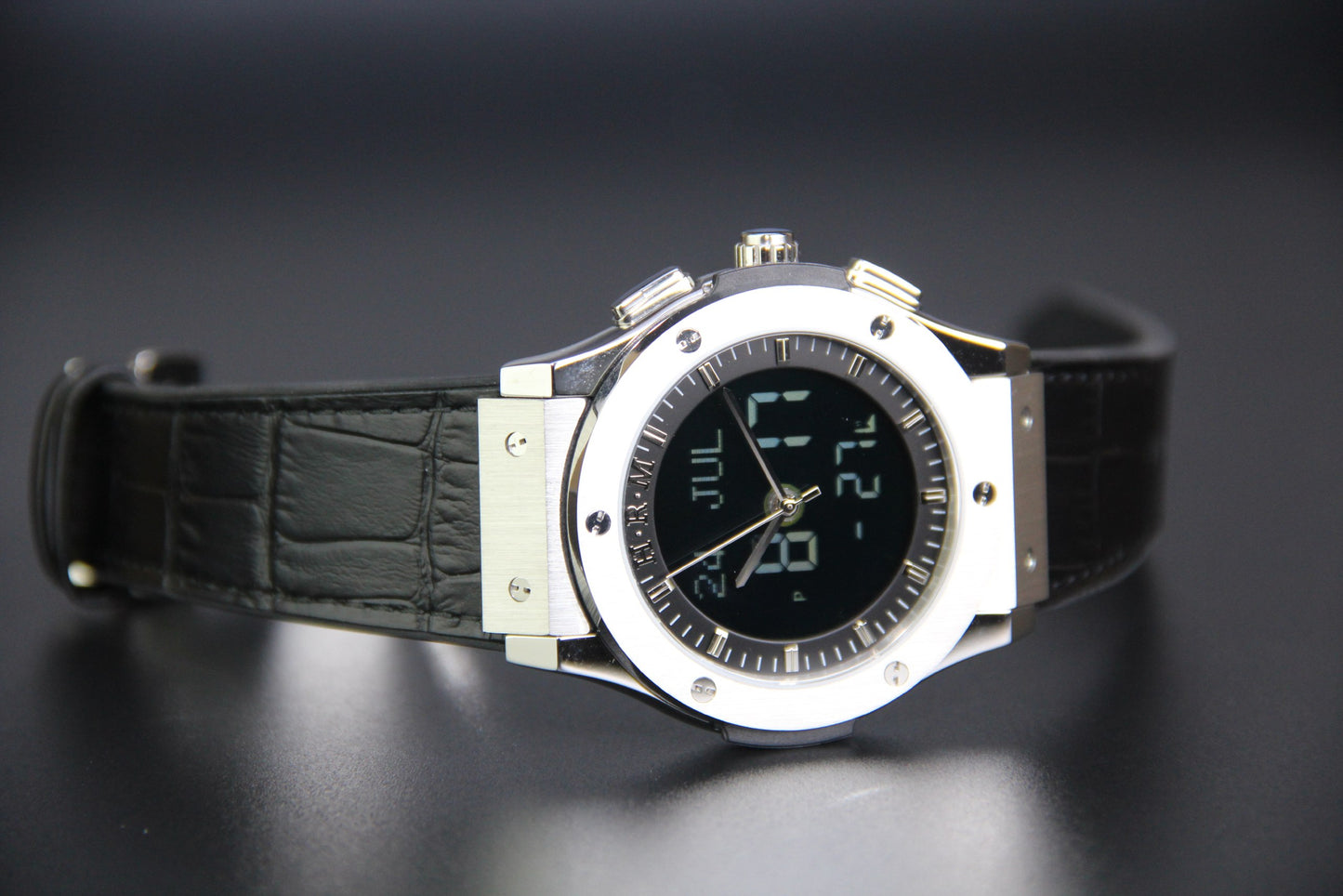 JAM TANGAN KIBLAT HARAMEEN  HA-6108 MEN LEATHER (BUTTERFLY BUCKLE)