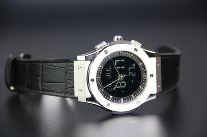 JAM TANGAN KIBLAT HARAMEEN  HA-6108 MEN LEATHER (BUTTERFLY BUCKLE)