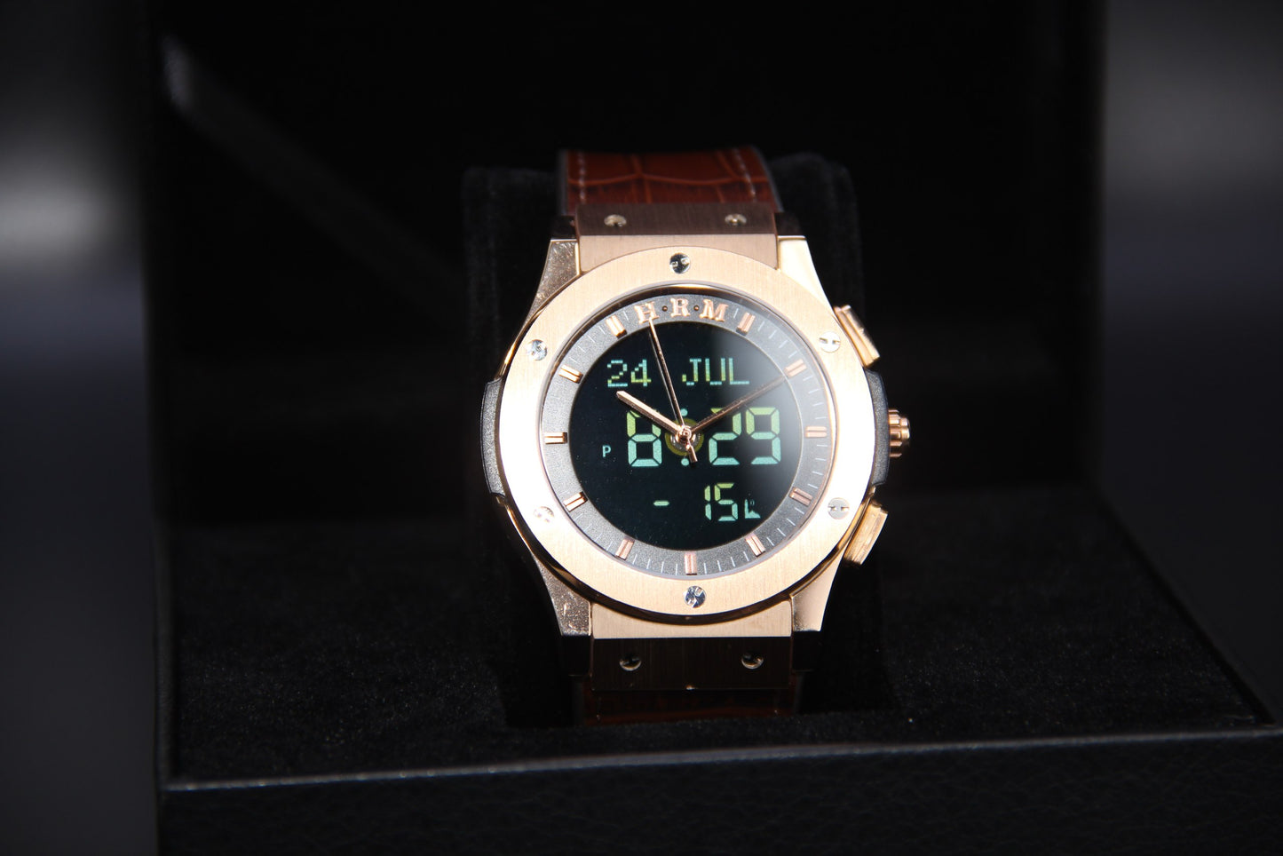 JAM TANGAN KIBLAT HARAMEEN  HA-6108 MEN LEATHER (BUTTERFLY BUCKLE)