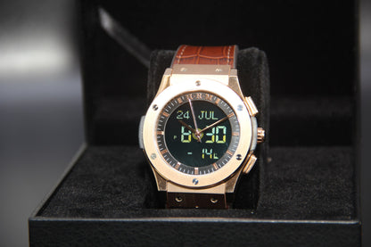 JAM TANGAN KIBLAT HARAMEEN  HA-6108 MEN LEATHER (BUTTERFLY BUCKLE)
