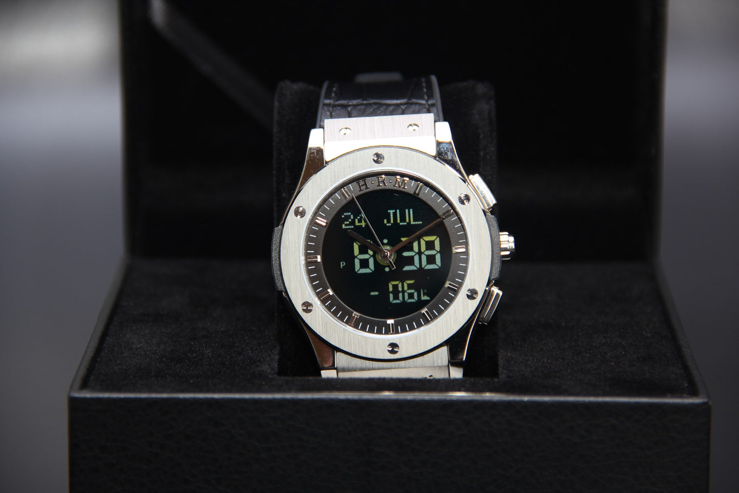 JAM TANGAN KIBLAT HARAMEEN  HA-6108 MEN LEATHER (BUTTERFLY BUCKLE)